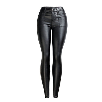 Women's Black PU Leather Pants with Fleece Lining – Warm Elegance for Winter
