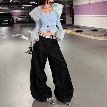 Fashion V-Neck Pleated Waist-Cinched Irregular Hem Fitted Slimming Top