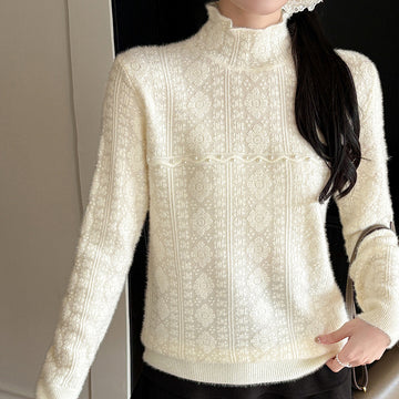 Sweet Pearl Lace Knitwear Women's Golden Sweater