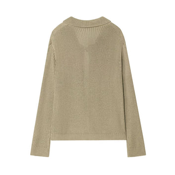 Bull horn button sweater coarse needle knitted cardigan