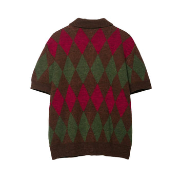 Diamond patterned knitted polo shirt jacket