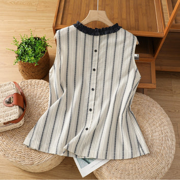 Stripe Sleeveless Blouse Top for Women