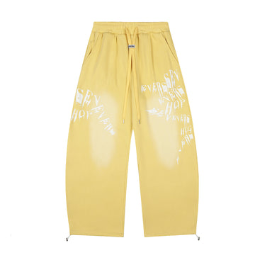 Straight Leg Casual Pants with Letter Print Fleece-Lined