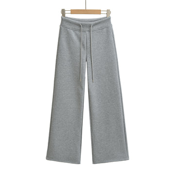 Velvet drawstring slim straight leg pants, long pants