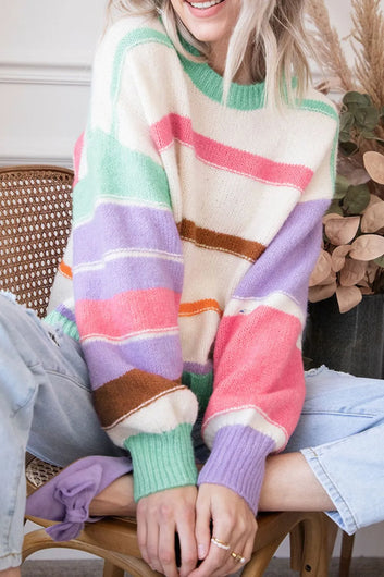 DOPAMINE STYLE STRIPED WOMEN'S SWEATER — PERSONALIZED STRIPED CONTRASTING SHOULDER SWEATER THAT TRANSFORMS YOUR LOOK
