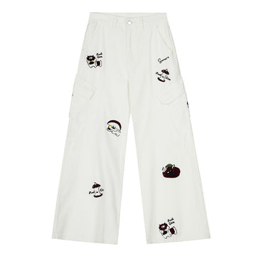 Wide Leg Jeans Women's Loose Multi-Pocket Straight Leg Floor-Length Pants