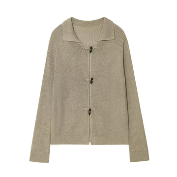 Bull horn button sweater coarse needle knitted cardigan