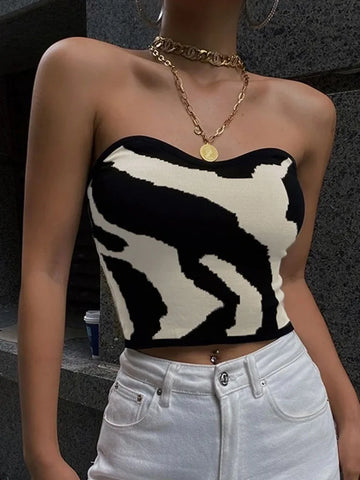 Patchwork Slim Cropped Feminino Sleeveless Tank Top Women Sexy Skinny Top Femme Corset Tube Korean Style