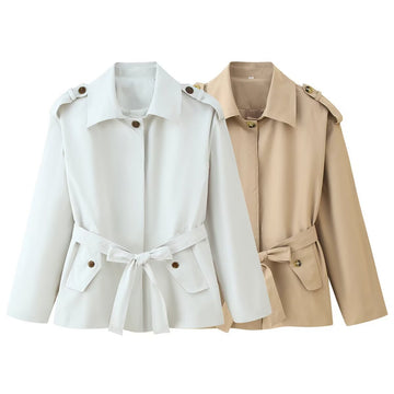 Short windbreaker with waistband and lapel