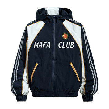 Style Cargo Hooded Jacket for Men and Women with Letter Print, Color Block Design, Cool Casual Sporty Couple Jacket