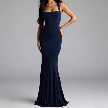 Tailored Backless Solid Color Waist Cinching Dress – The Women's Long Dress That Defines Elegance, Confidence, and Sophistication