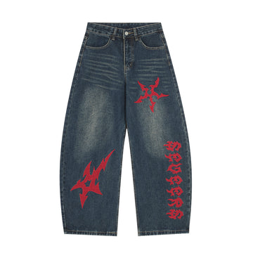 Embroidered Knife Pants Jeans Unisex Loose Wide Leg Pants