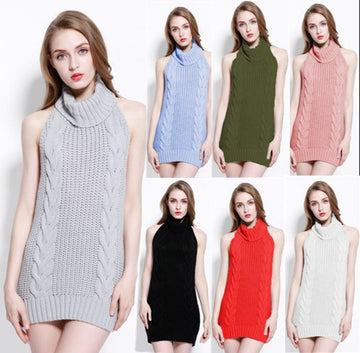 Sexy Nightclub High Neck Bow Knit Sweater Sleeveless Pullover Backless Knitwear Girl's