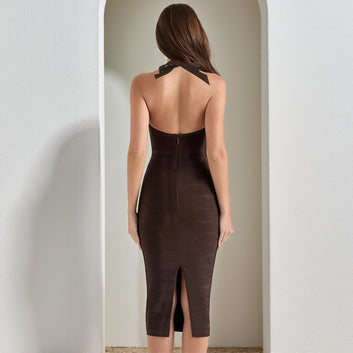 Knitted wide pit tie neck tight dress
