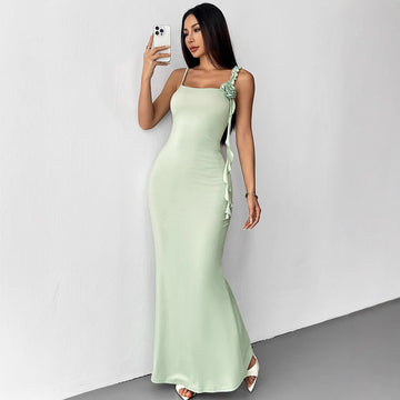 Tailored Lace Up Hip Hugging Dress – The Long Floral Dress That Defines the Silhouette with Elegance and Sophistication
