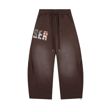 Solid Color Straight Leg Casual Pants with Print and Fleece Lining Wholesale