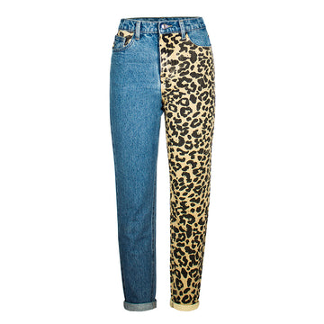 Fashion Leopard High Waist Jeans Women's – High Waist Boyfriend Jeans with Wild Style