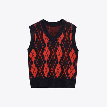 Loose diamond knitted vest for women's clothing