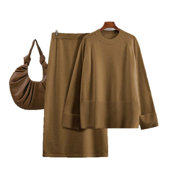 Round neck loose half skirt two-piece set