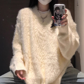 Soft White Cashmere-like Knit Sweater for Men and Women Winter Inner Layer or Outer Wear, High-end Lazy Style Knit Top