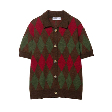 Diamond patterned knitted polo shirt jacket