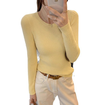 Regular Shoulder Round Neck Slim Fit Long Sleeve T-shirt for Women