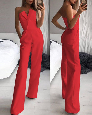 Stylish Commuting Jumpsuit with Slanted Collar – Elegance and Comfort for a Sophisticated Look
