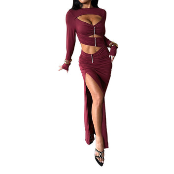 Long sleeved hollow sexy spicy girl long skirt