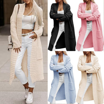 CasualStyle Long Knit Cardigan with Pockets Loose Fit Oversized Sweater Coat for Women