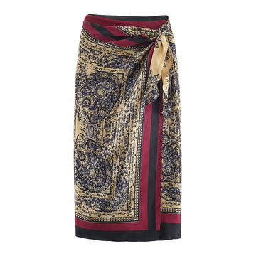Vacation style Paisley wrapped half skirt women's clothing