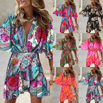 Fashion Batwing Sleeve V-Neck Irregular Hem Dress for Women