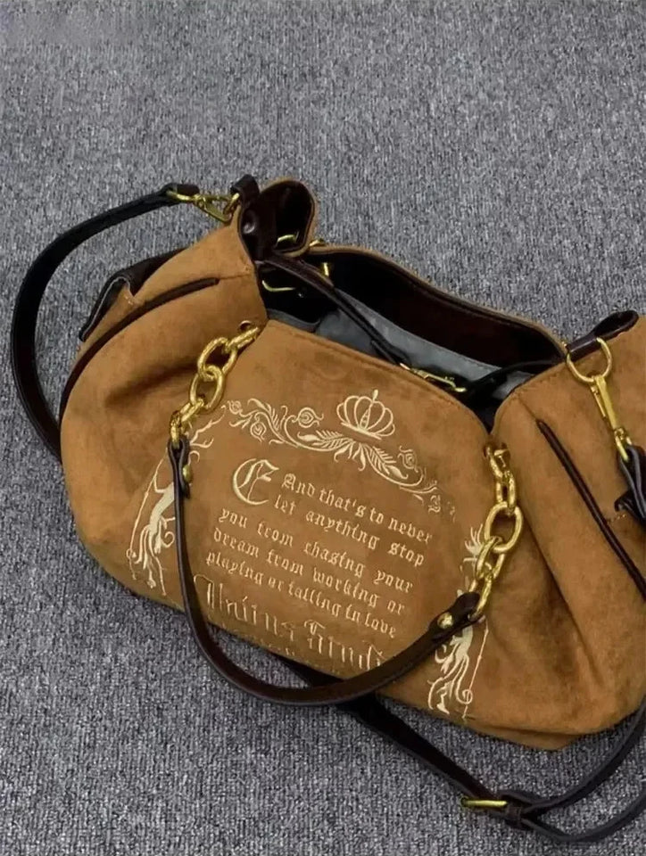 Embroidery Letter Tot Bag Women New In Large Capacity Retro Gothic Handbag Free Shiping Niche Desing Brand Soft Crossbody Bag