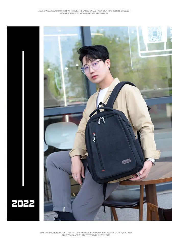 Men's Canvas Backpack Simple Casual Unisex Travel Backpack Schoolbag Large Capacity Ins Wind Laptop Computer Backpack