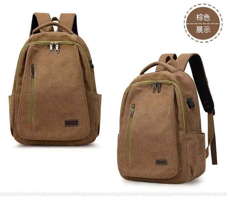 Men's Canvas Backpack Simple Casual Unisex Travel Backpack Schoolbag Large Capacity Ins Wind Laptop Computer Backpack