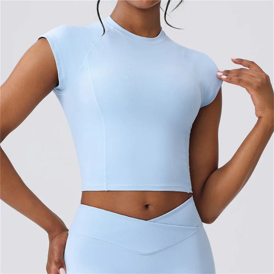 Sports T-shirt Women Fitness Top Short Sleeves Yoga Dance Clothes High Elastic Running Shirts Gym Push Up Workout Top Tee XP199