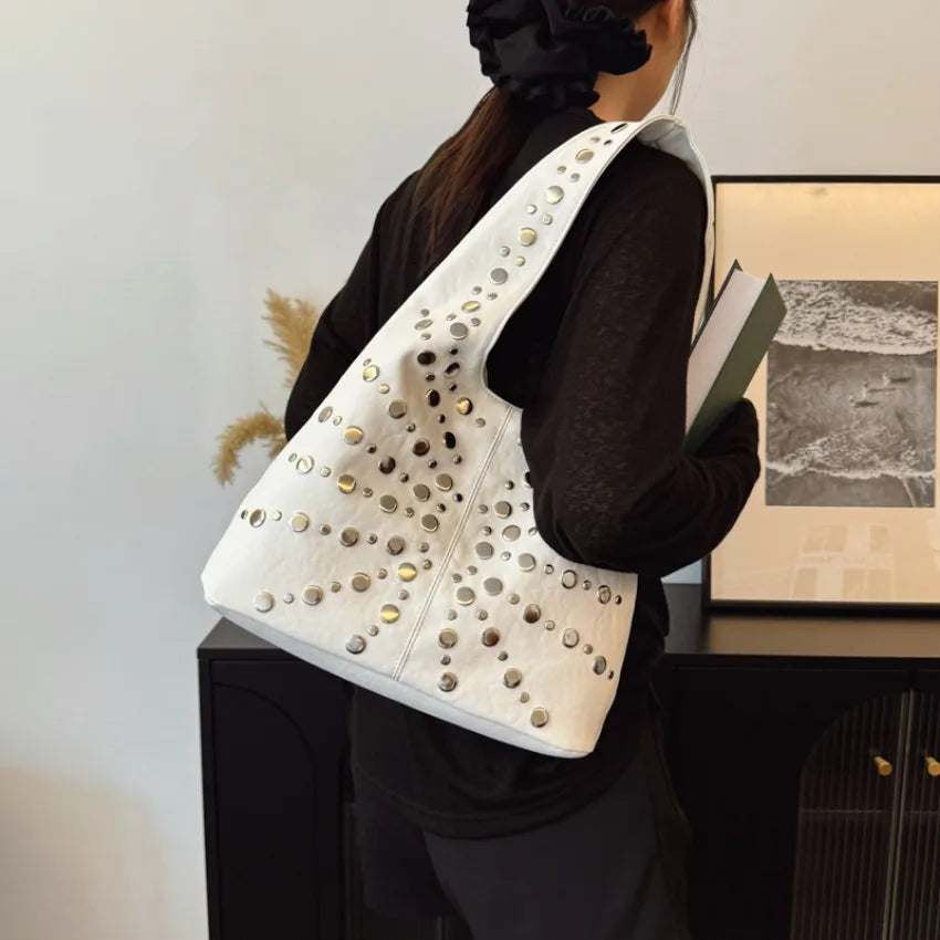 Fashion Women Shoulder Bag Designer Luxury Rivet Tote Bag Office Large Capacity Tote Girls Punk Style Main Bolsos Para Mujeres