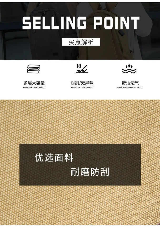 Men's Canvas Backpack Simple Casual Unisex Travel Backpack Schoolbag Large Capacity Ins Wind Laptop Computer Backpack