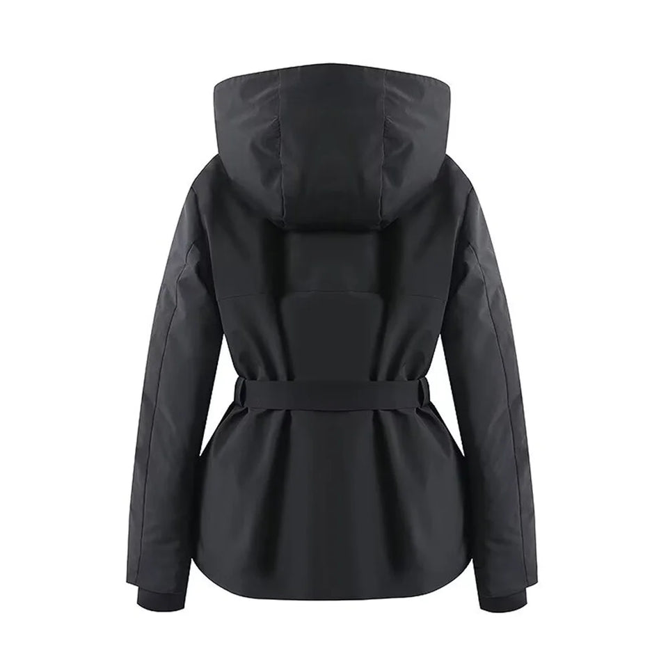 2025 fashionable women's clothing with European and American style design featuring a cinched waisthooded skiing and warm co