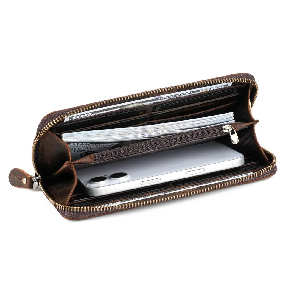 Men's Wallets,Credit Card Holder Money Bag Leather Long Wallet with Wristlet,Large Capacity with Zip-Around Phone Purse for Men