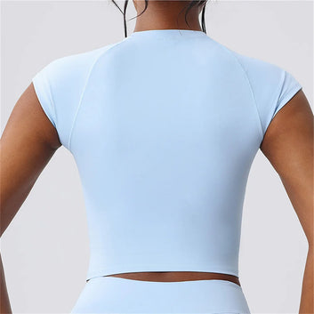 Sports T-shirt Women Fitness Top Short Sleeves Yoga Dance Clothes High Elastic Running Shirts Gym Push Up Workout Top Tee XP199