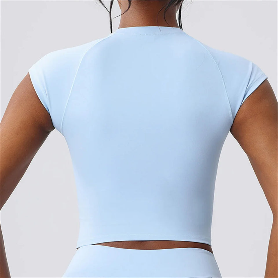 Sports T-shirt Women Fitness Top Short Sleeves Yoga Dance Clothes High Elastic Running Shirts Gym Push Up Workout Top Tee XP199