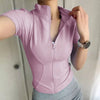 Women Sport T Shirts Slim Fit Quick-drying Full Zip Tops Outdoor Fitness Running Tights Short Sleeves Women's Yoga Wear