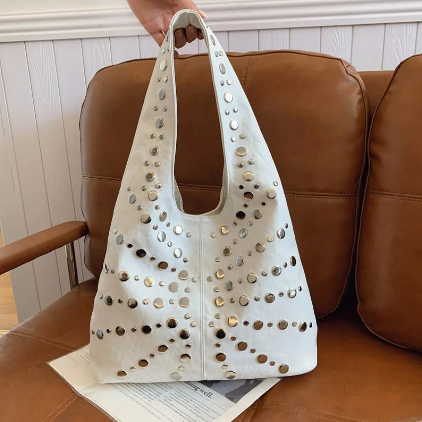 Fashion Women Shoulder Bag Designer Luxury Rivet Tote Bag Office Large Capacity Tote Girls Punk Style Main Bolsos Para Mujeres