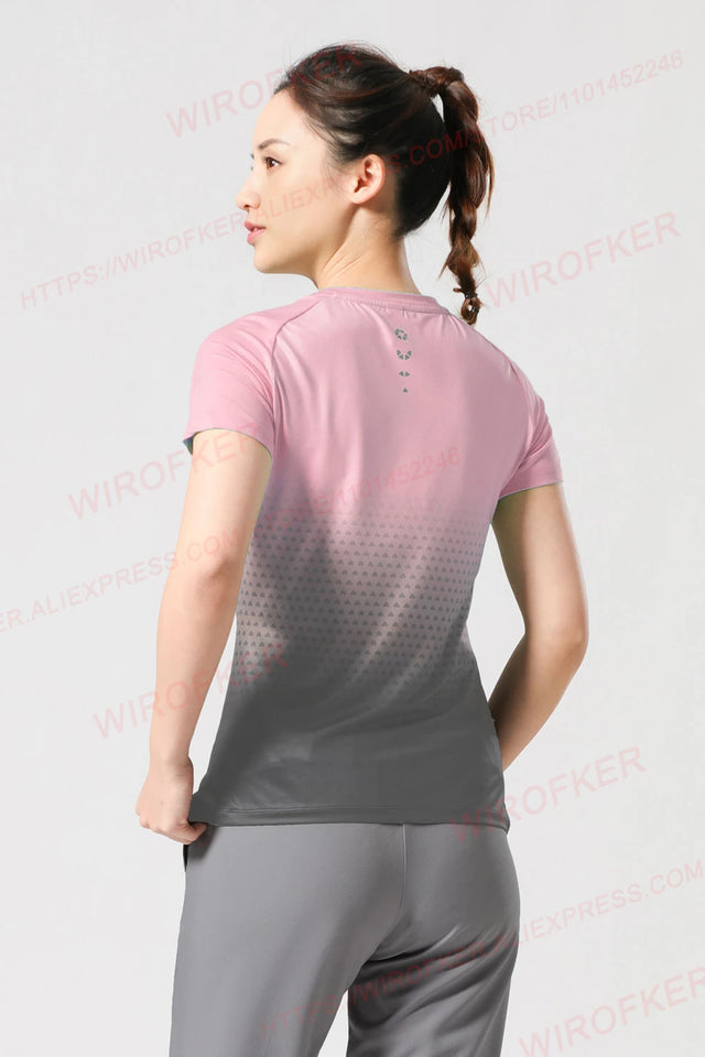 Women Sportswear T-shirt Quick Drying Jogging Sweat Wicking Short Sleeve Loose Outdoor Sports Fitness Top Gym Female Jersey Tee
