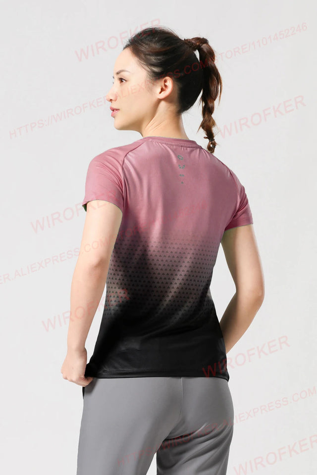 Women Sportswear T-shirt Quick Drying Jogging Sweat Wicking Short Sleeve Loose Outdoor Sports Fitness Top Gym Female Jersey Tee