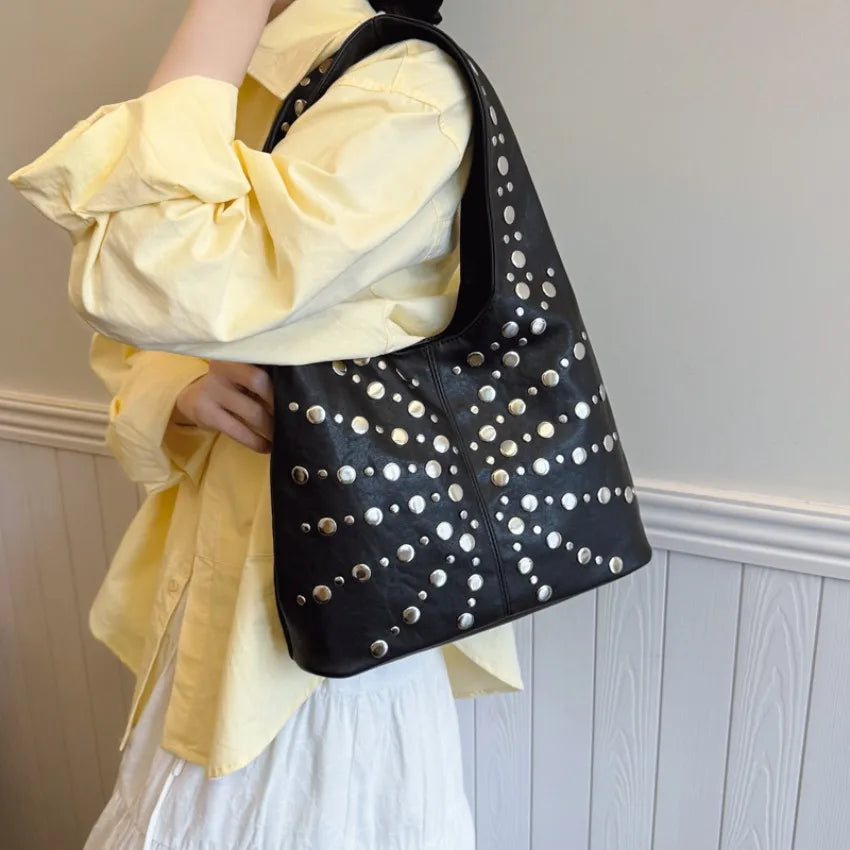 Fashion Women Shoulder Bag Designer Luxury Rivet Tote Bag Office Large Capacity Tote Girls Punk Style Main Bolsos Para Mujeres