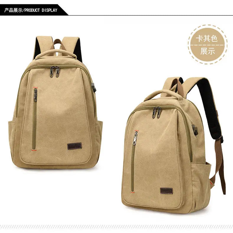 Men's Canvas Backpack Simple Casual Unisex Travel Backpack Schoolbag Large Capacity Ins Wind Laptop Computer Backpack