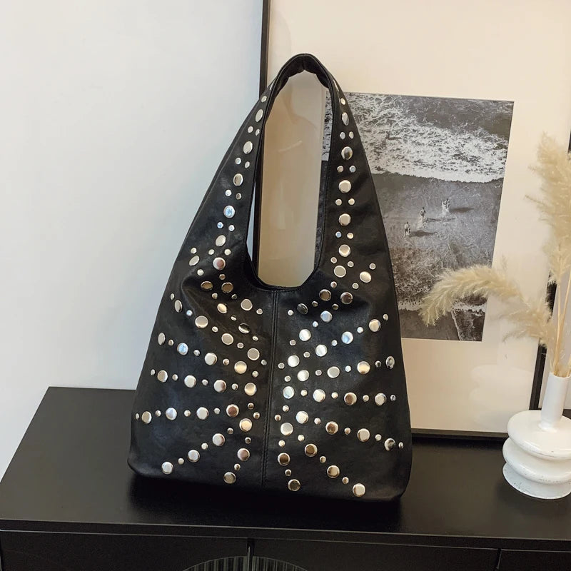 Fashion Women Shoulder Bag Designer Luxury Rivet Tote Bag Office Large Capacity Tote Girls Punk Style Main Bolsos Para Mujeres