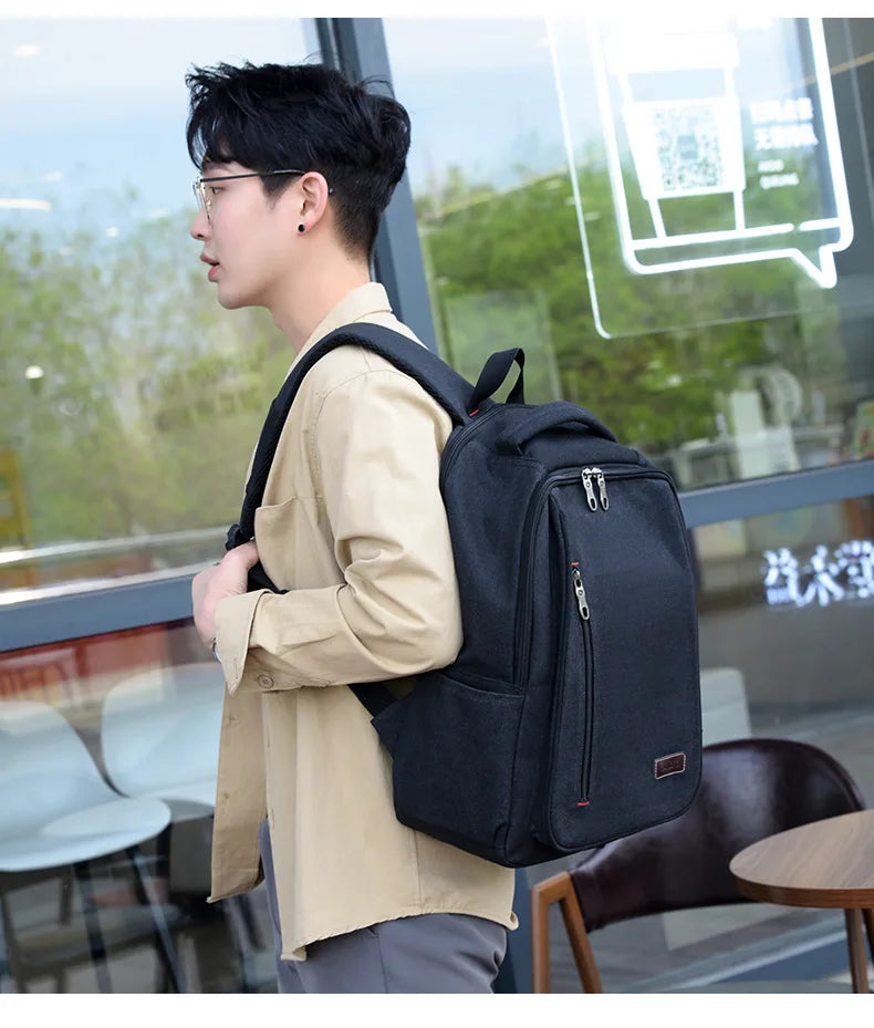 Men's Canvas Backpack Simple Casual Unisex Travel Backpack Schoolbag Large Capacity Ins Wind Laptop Computer Backpack