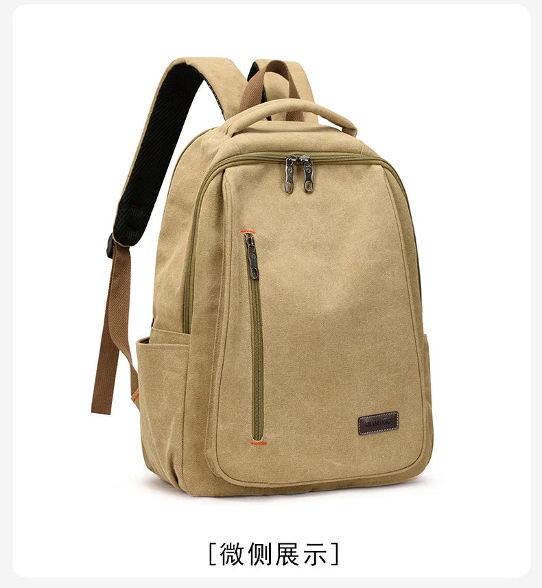 Men's Canvas Backpack Simple Casual Unisex Travel Backpack Schoolbag Large Capacity Ins Wind Laptop Computer Backpack